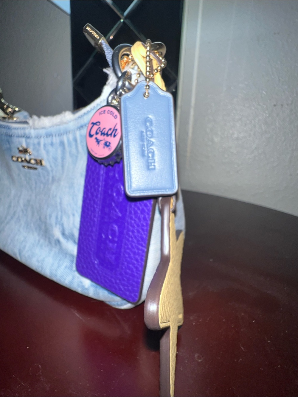 Coach Loved Denim Teri Shoulder Bag with all Charms - Light Blue denim - Picture 3 of 7